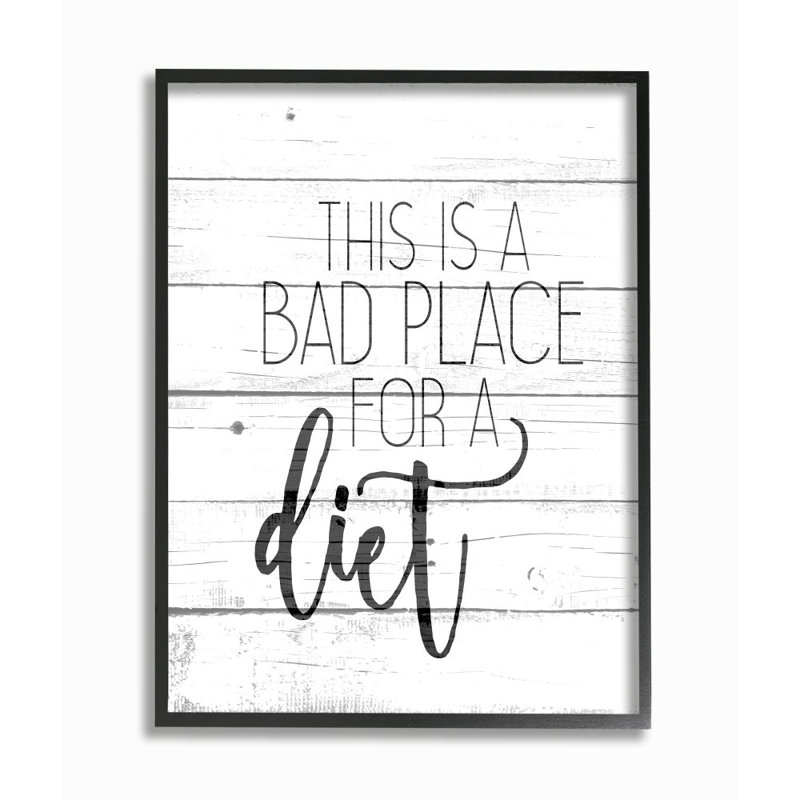 «Rustic Bad Place for a Diet» par Kim Allen - reproduction d'art textuel, Giclée encadrée noir minuit