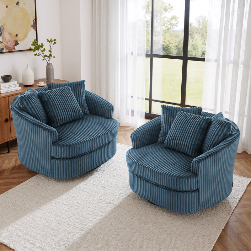 Fauteuil demi-tonneau pivotant surdimensionné ultra moelleux avec trois coussins, Bleu