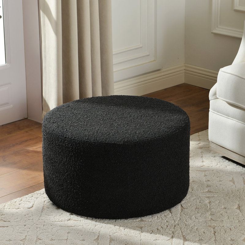 Brichelle 24'' Wide Modern Round Upholstered Ottoman, Black Polyester Blend