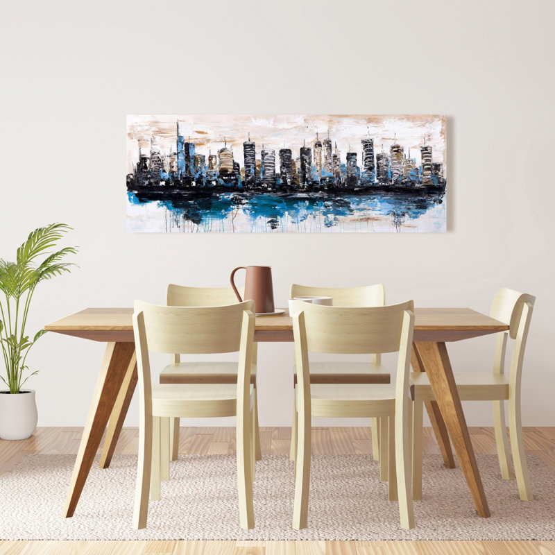 «Abstract City Reflection», toile bleue - Décoration de chambre à coucher