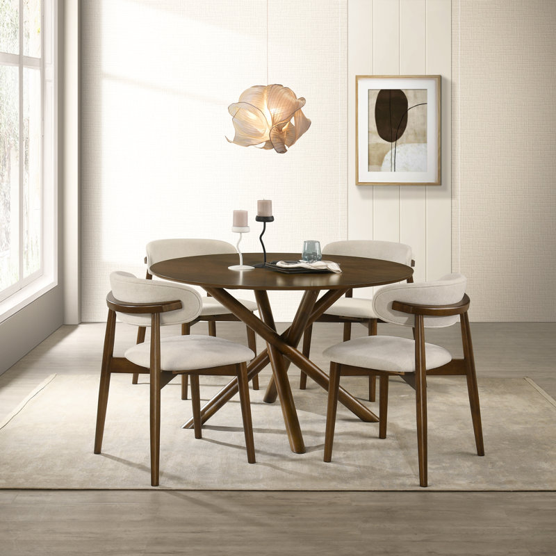Ensemble de salle à manger 5 pièces Roundhill Furniture Rosalina, table ronde avec 4 chaises élégantes, finition noyer