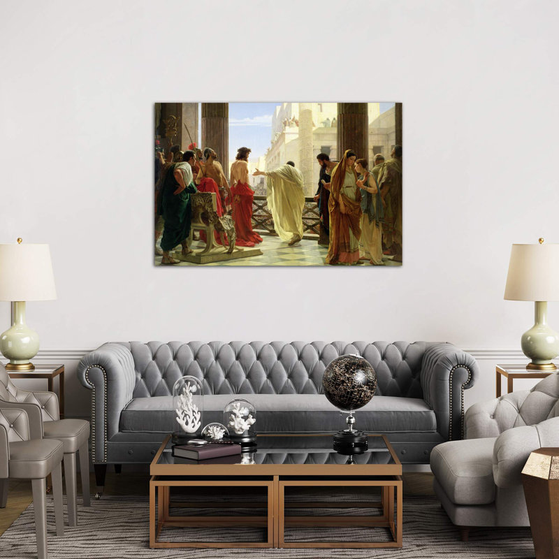 Ecce Homo by Antonio Ciseri - Wrapped Canvas Painting, 20.32 cm H x 30.48 cm W, Blue Framed
