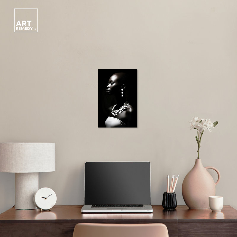 Black and White Chiaroscuro Canvas Portrait with Jewelry