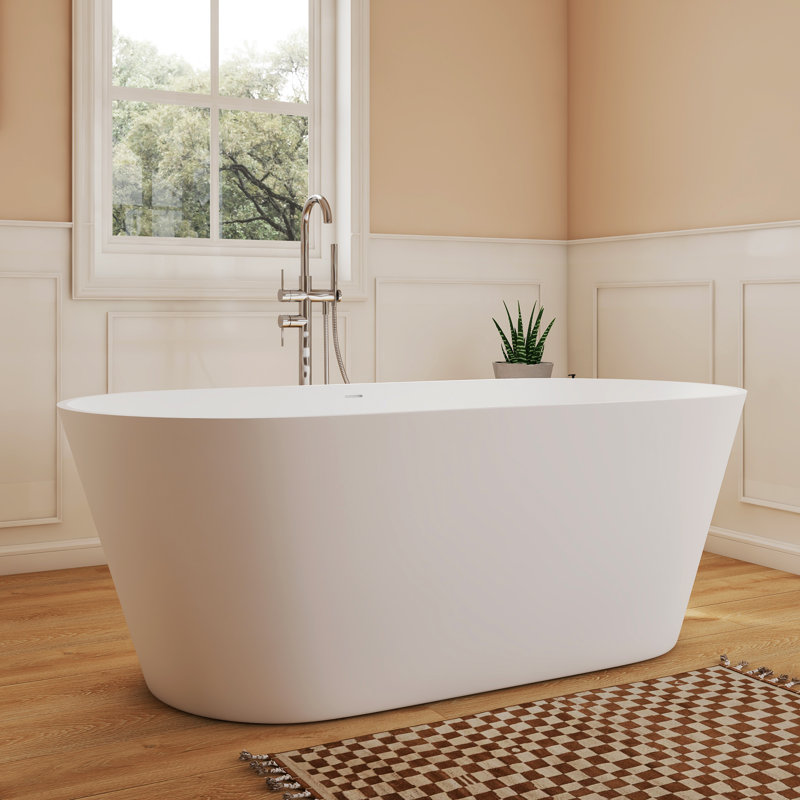 Fslefay 63'' Freestanding Bathtub Solid Surface Deep Soaking Tubs