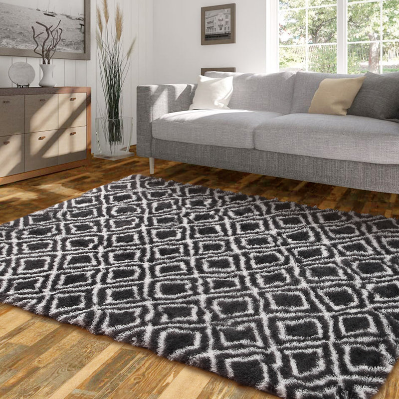 Shag Rugs for Living Room Geometric Area Rugs for Bedroom Fluffy Fuzzy Shag Shaggy Carpet Modern Soft Plush Fur Rug for Kids Room Bedroom Dorm Decor Playroom
