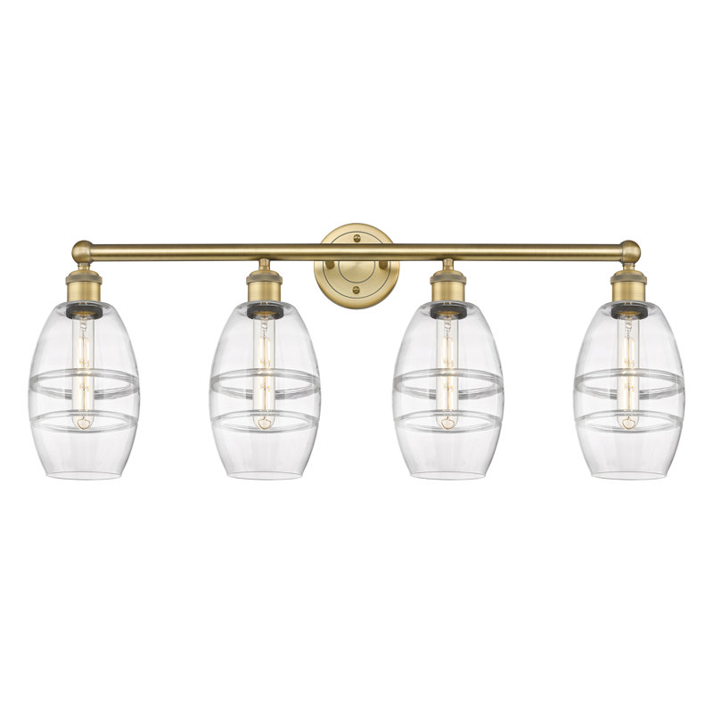 Éclairage pour meuble-lavabo à 4 lumières à intensité variable Dundrod, Transparent, Laiton brossé