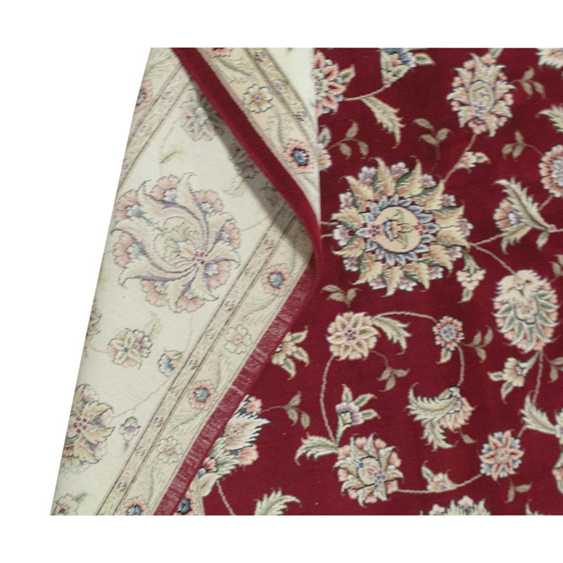 Tapis gris / rouge en laine noué à la main de conception unique 9 pi x 12 pi