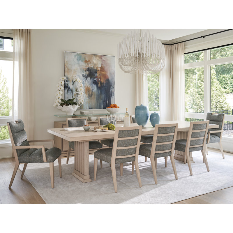 Beige Wood Extendable Rectangular Dining Table for Eight