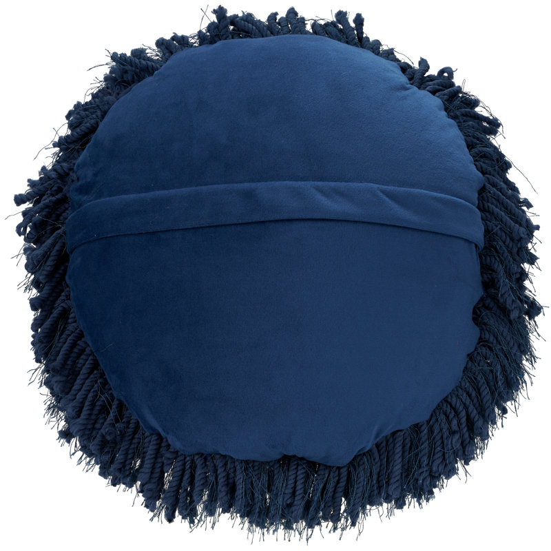 Navy Round Shag Polyester Throw Pillow 14" x 14"