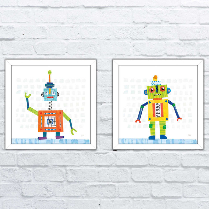 «Robot Party III on Squares», ensemble de 2 pièces encadrées, H 16,5 po x l 33 po, Sans mat