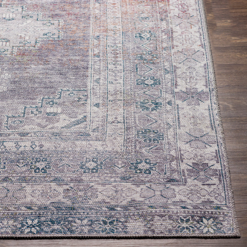 Agalia Machine Washable Oriental Charcoal/Gray Area Rug, Runner 2'7" x 10'