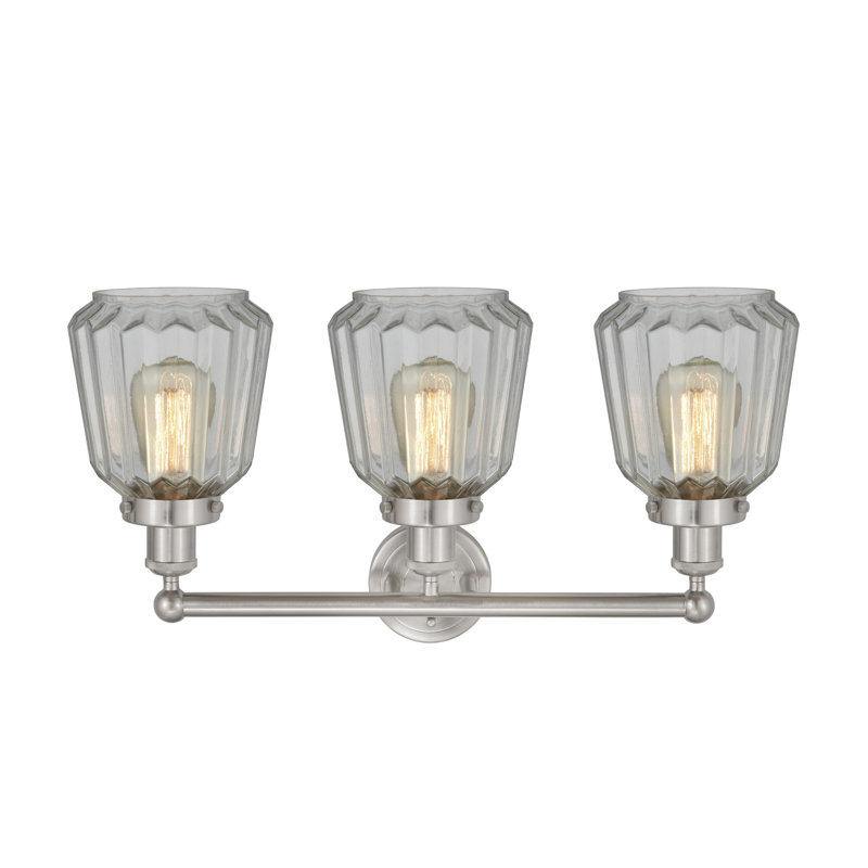 Éclairage pour meuble-lavabo à 3 lumières Aretzy, Blanc mat, Nickel satiné brossé