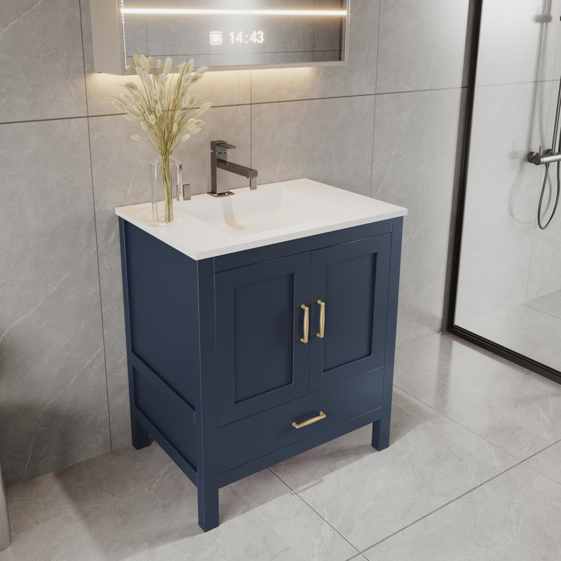 Meuble-lavabo bleu 24 po avec tiroir inférieur