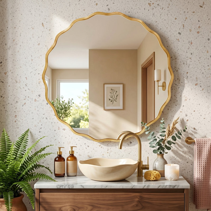 Miroir de salle de bain, Doré, 31,5 po x 31,5 po
