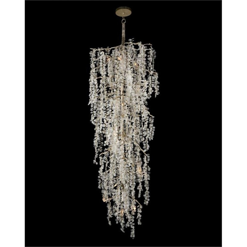 Lustre suspendu en cristal Shiro-Noda, Transparent / topaze clair, H 56 po x l 38 po x P 38 po, Laiton brossé