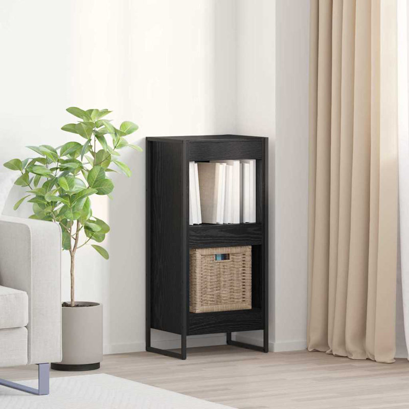 Steel Book Cabinet Bookcase, (2 Shelves) 86.5cm. H x 40cm. W x 30cm. D, Black Oak
