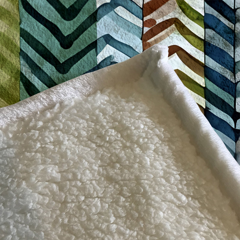 Throw Blanket, 51" W x 60" L, Green/Blue/Orange, Chevron/Striped/Abstract