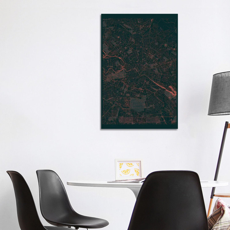 Berlin Infrared Urban Blueprint Map 1 Piece Wrapped Canvas Wall Art, 101.6 cm H x 66.04 cm W x 1.91 cm D