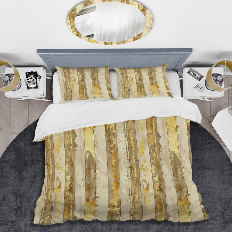 Ensemble de housse de couette Beige Gold Glam Sparkling Stripes I - Glam, Housse de couette très grand + 2 taies décorativ