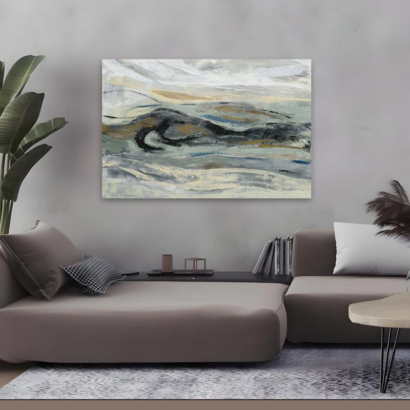 Estuaire - Abstrait beige noir brun, H 48 po x l 32 po