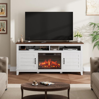 63" Fireplace TV Stand, Entertainment Center with Electric Fireplace & Cabinet Doors