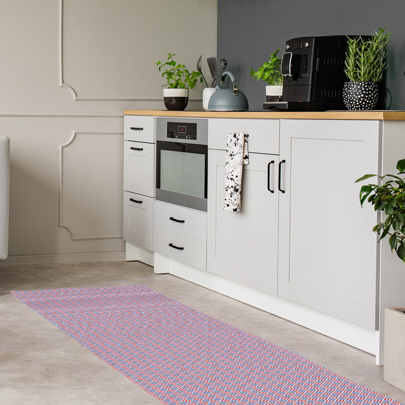 Tapis bleu/rouge fait main, Tapis de couloir 2 pi x 8 pi
