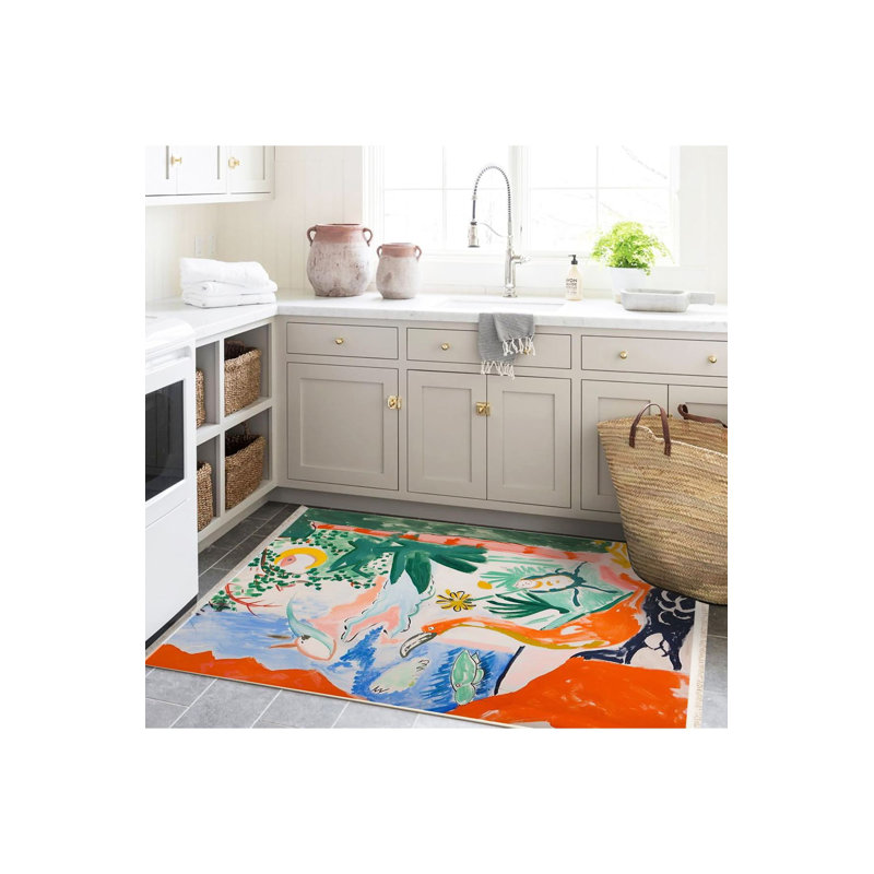 Tapis décoratif moderne à motif de fleurs d'oie et de soleil aux tons pastel