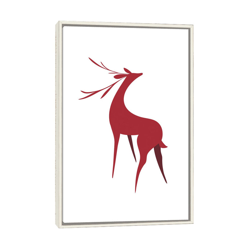 Cerf stylisé rétro en rouge - reproduction d'art encadrée, H 48 po x l 32 po, Reproduction encadrée sans passe-partout