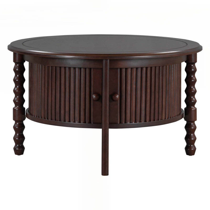 Vintage Round Coffee Table with Practical Storage for Various Spaces, Walnut
