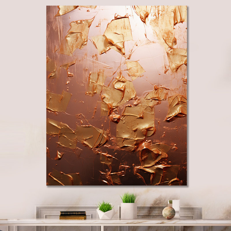 «Sudden Joy», abstraction mystique rose et or - peinture murale abstraite, Toile tendue, H 32 po x l 24 po x P 1 po