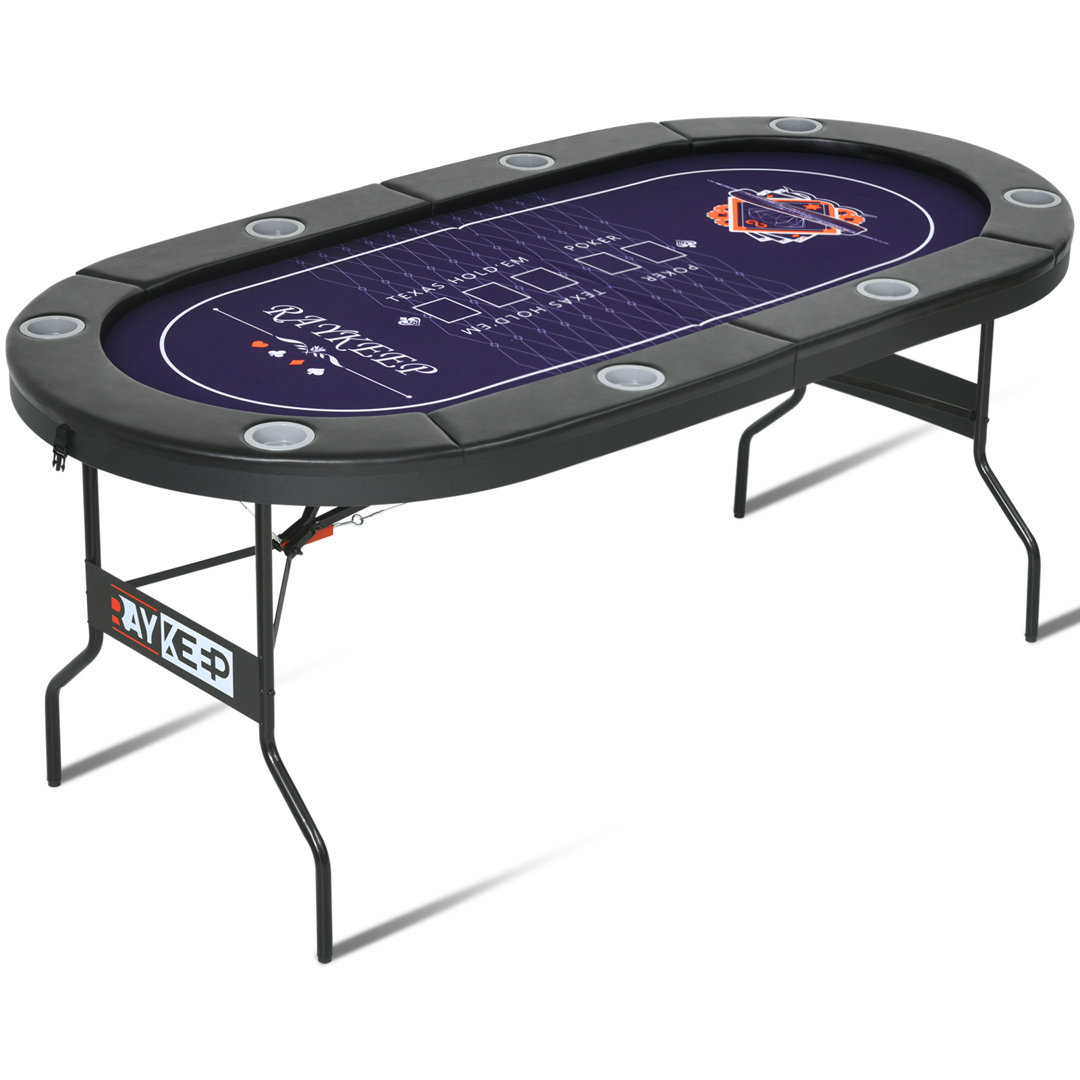 71'' 8 - Player Foldable Poker Table with Padded Rails and Cup Holders RayChee 