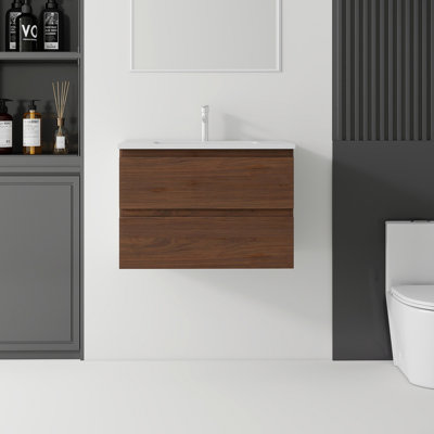 Meuble-lavabo flottant avec lavabo, porte à fermeture en douceur, lavabo en céramique, contreplaqué