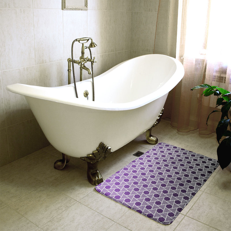 Tapis de bain géométrique anti-dérapant en forme d’hexagones et de triangles Rainbow, l 21 po x L 34 po, Noir/mauve