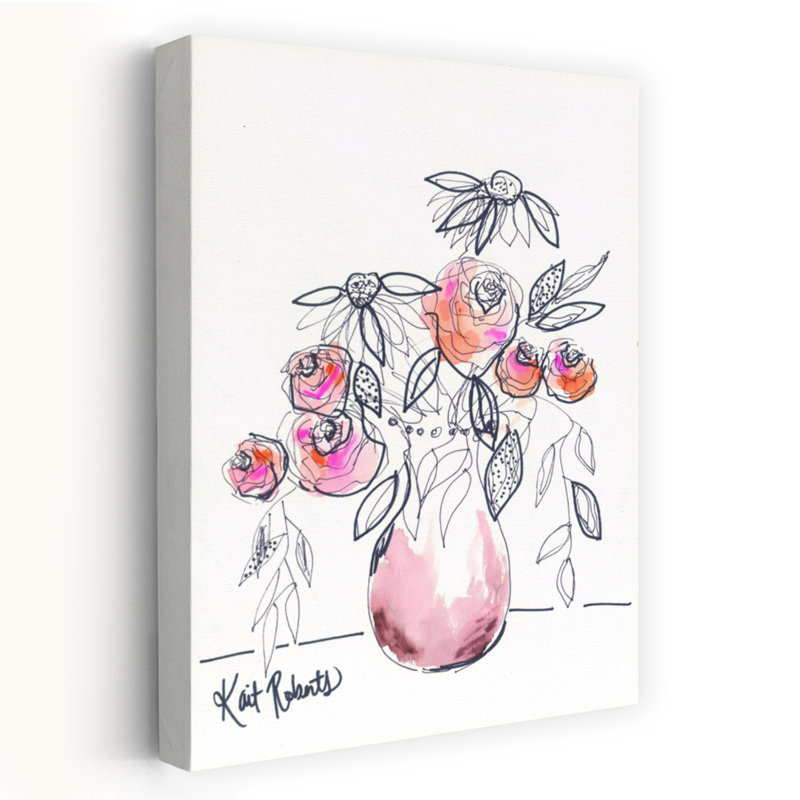 Art floral contemporain abstrait Peach Bellini II, H 48 po x l 32 po