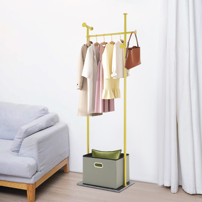 Freestanding Coat Stand, Marble Base Corner Coat Rack, Gold/Gray