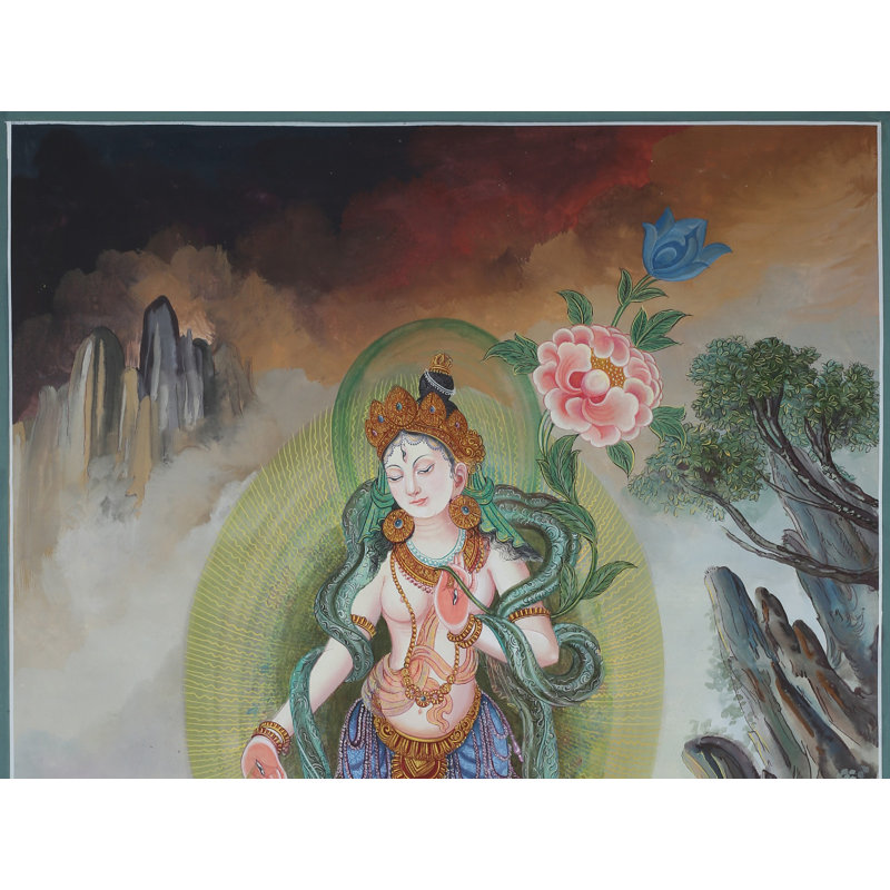 Newari Standing Goddess White Tara (Brocadeless Thangka)