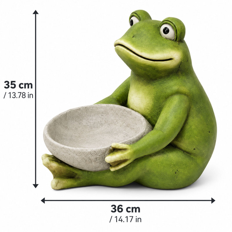 Statue grenouille verte 15 po avec bol pour décoration de jardin extérieur et alimentation des oiseaux