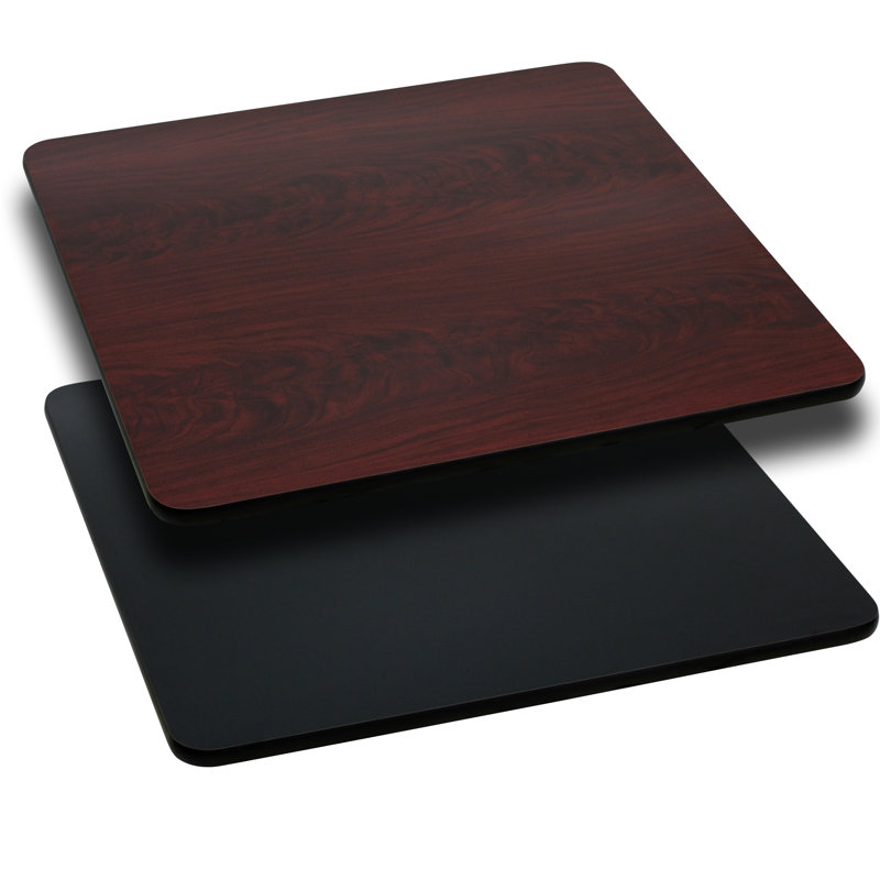 Table Top with Reversible Laminate Top, 36" Square, Black/Mahogany