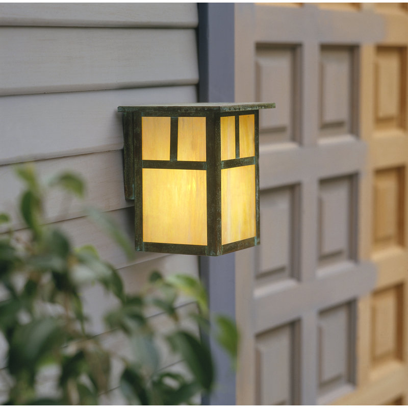 Mission 2 - Light Outdoor Wall Lantern, 18" H x 15" W x 15" D / Empty, Verdigris Patina, Gold White Iridescent