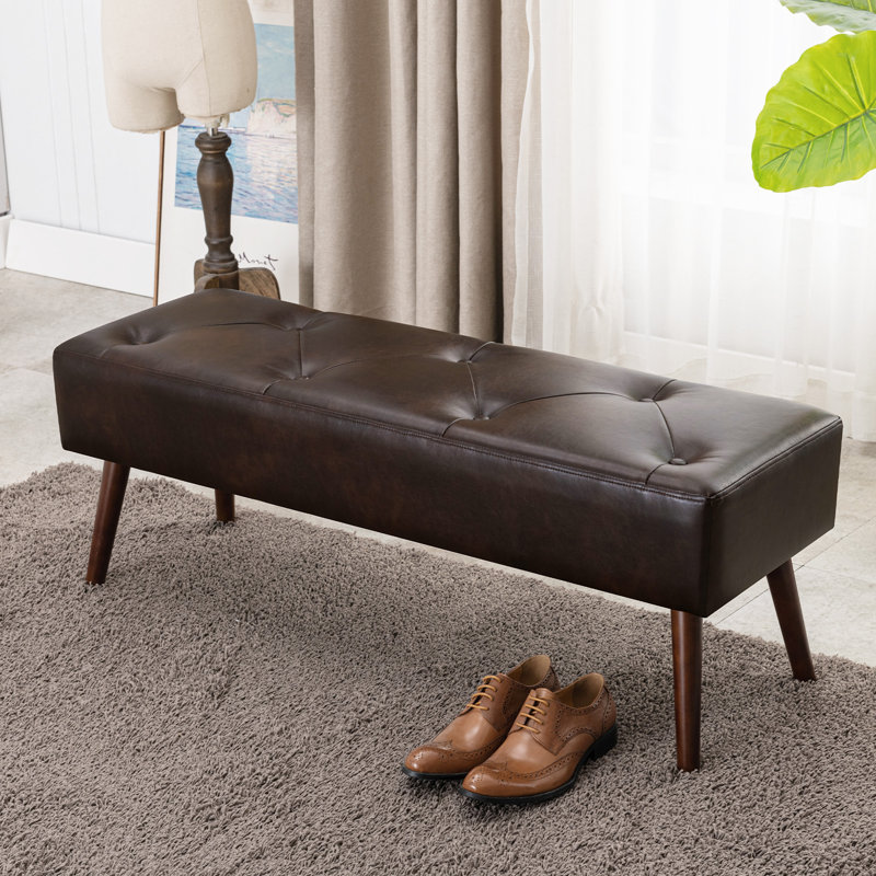 Liniyah Faux Leather Upholstered Bench, Dark Brown