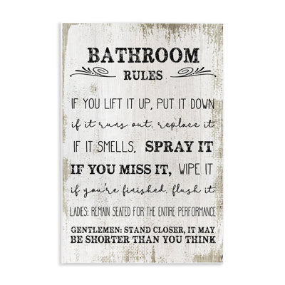 «Bathroom Rules Funny Word Wood Textured Design», impression sur toile