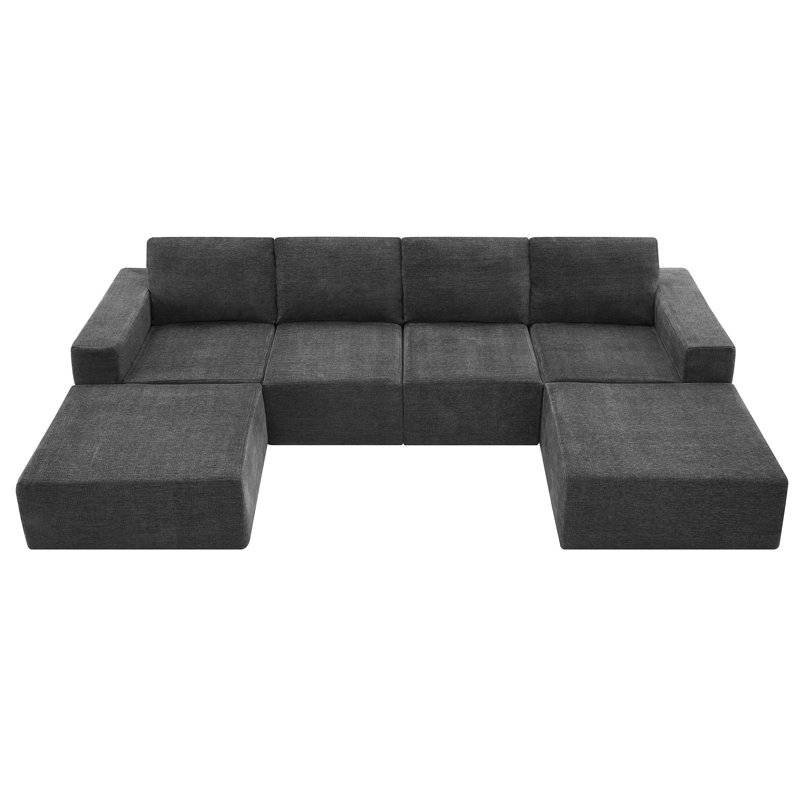 [VIDÉO] Canapé modulaire en forme de U de 110 * 72 "avec repose-pieds, Dark Grey Chenille
