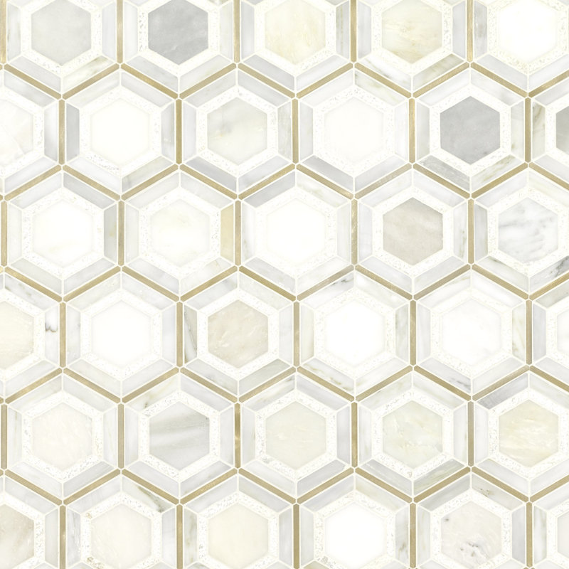Ackland Artemis Hexagon 10 in. x 12 in. Stone Metal Blend Mosaic Wall Tile, Venetian Oro