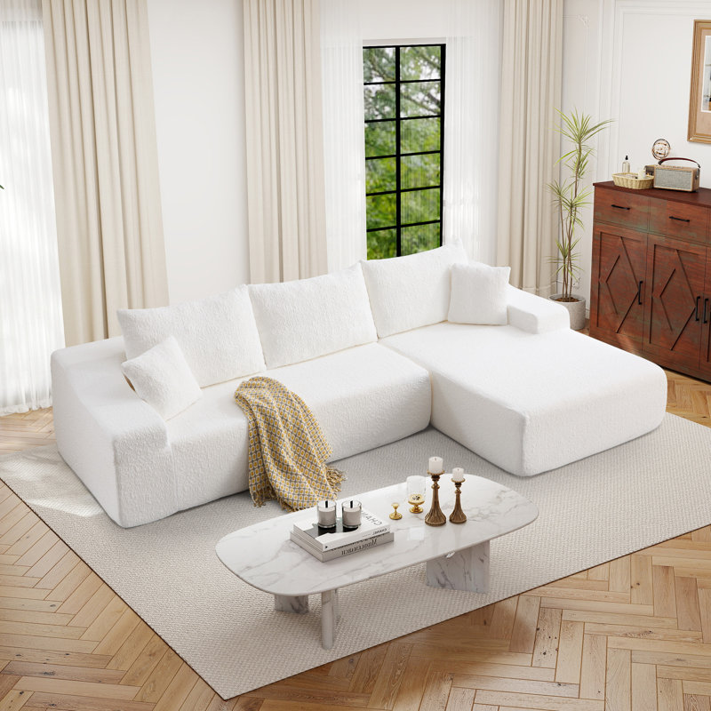 2-Piece Modular Compression Boneless Sectional Sofa With Textured Fabric, Sofa & Left Chaise For Living Room