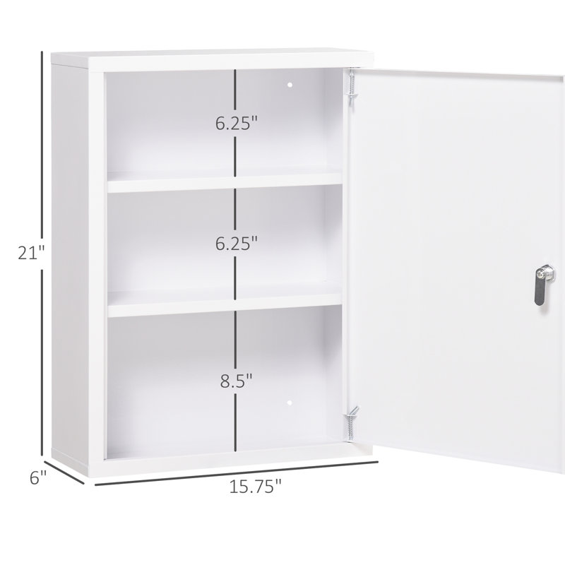 Armoire de salle de bain verrouillable en acier à 3 niveaux 16 po x 21 po, blanche, fixée au mur pour une meilleure accessibilité Pharmacie avec serrure 16 po x 21 po