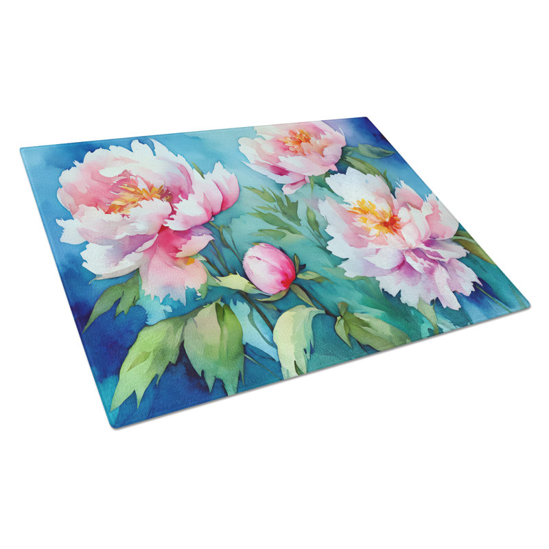 Grandes pivoines dans une planche à découper en verre aquarelle