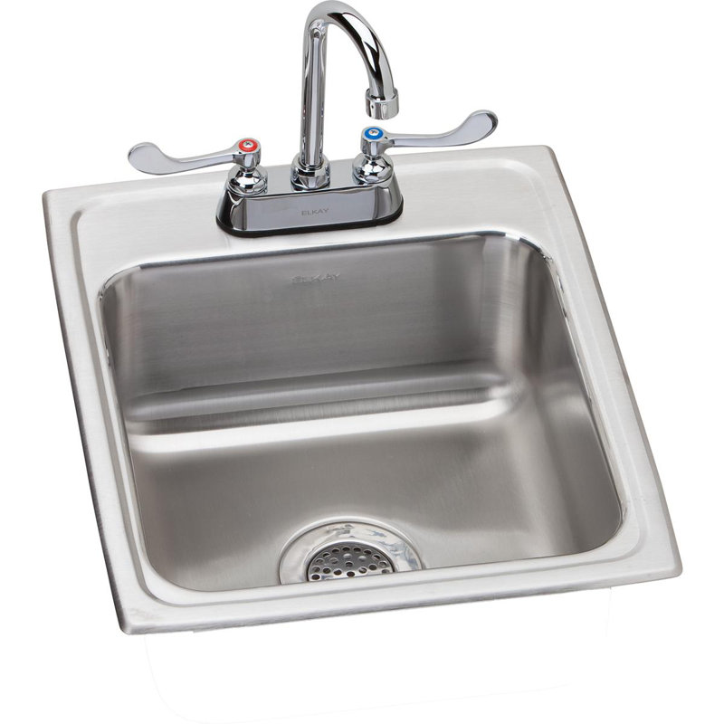 Évier de cuisine encastré avec robinet L 20 po x l 17 po Lustertone, Robinet exposé à jeu central, Chrome satiné