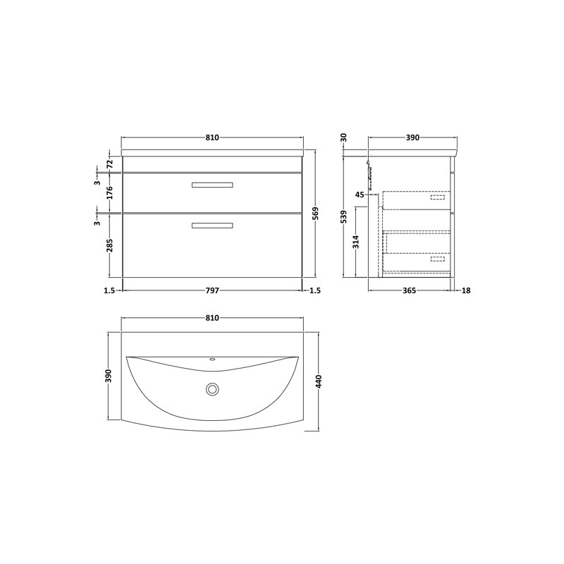 Athena 810mm Single Bathroom Vanity with Integrated Vitreous China Basin, Gloss Gray