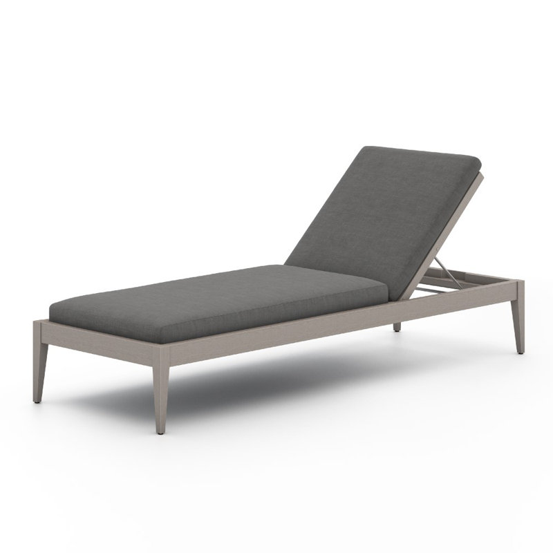 Sherwood Outdoor Teak Chaise Lounge, Weathered Gray/Dark Gray, Venao Charcoal Performance
