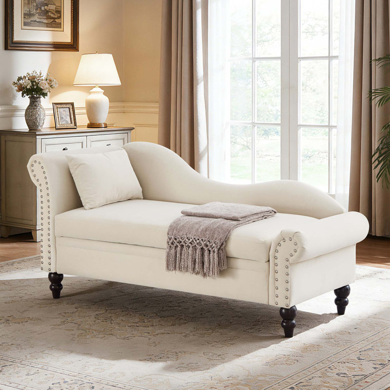 Chaise longue moderne en velours avec rangement dissimulé et design polyvalent